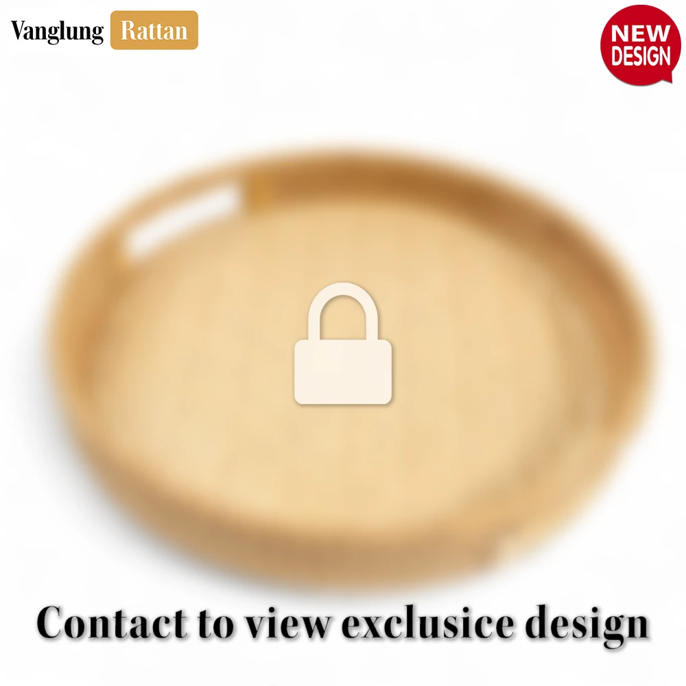 Rattan Export New Design Round Honey Handwoven Bamboo Rattan Handles Serving Tray with Natural Twilled Twos Weave - REX-STRO013003HN_ND