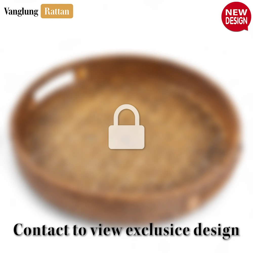 Rattan Export Round Handwoven Bamboo Rattan Handles Serving Tray with Dark Brown Geometric Weave - REX-STRO013003DBR