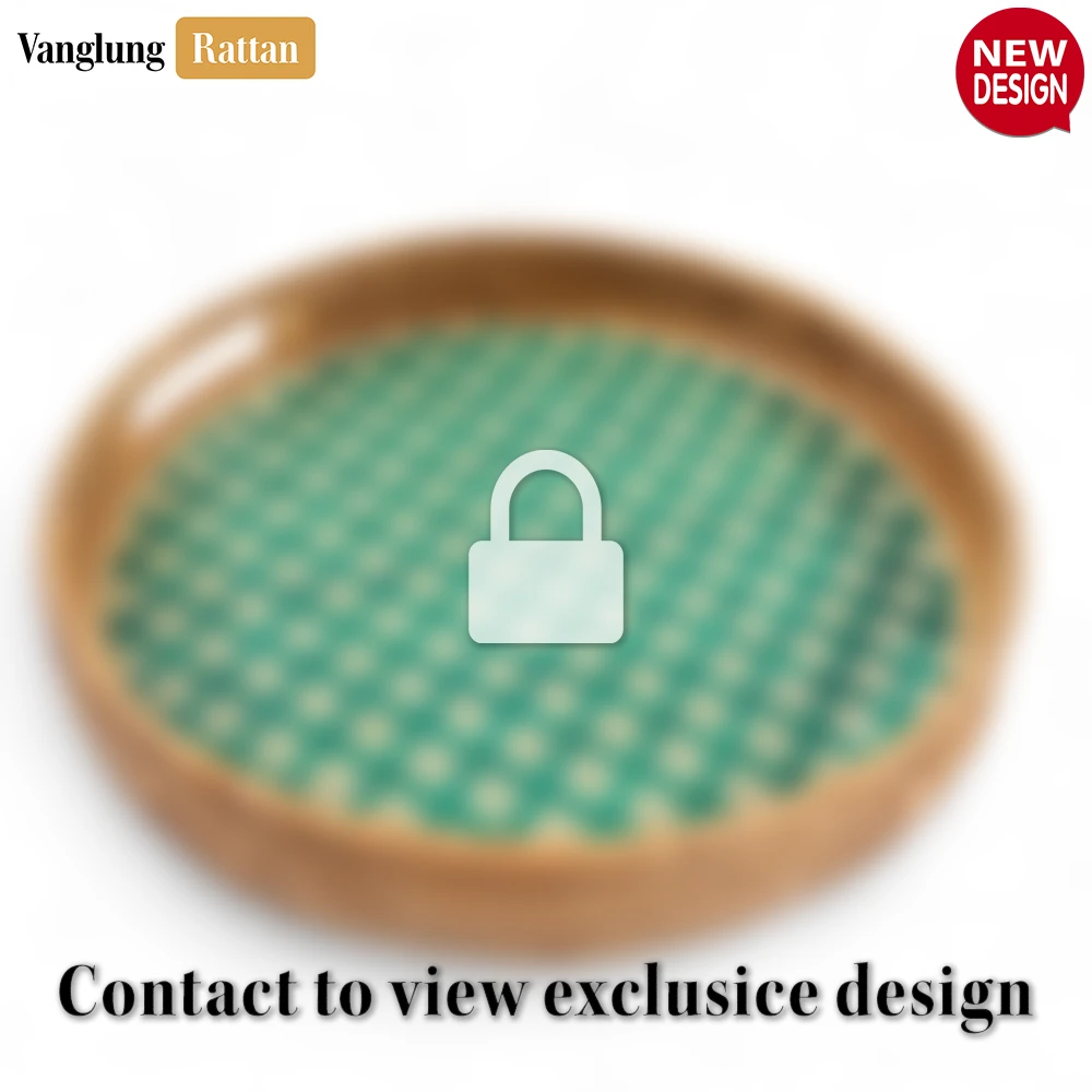 Rattan Export Round Handwoven Bamboo Rattan Handles Serving Tray with Green Natural Diamond Weave - REX-STRO013003GR