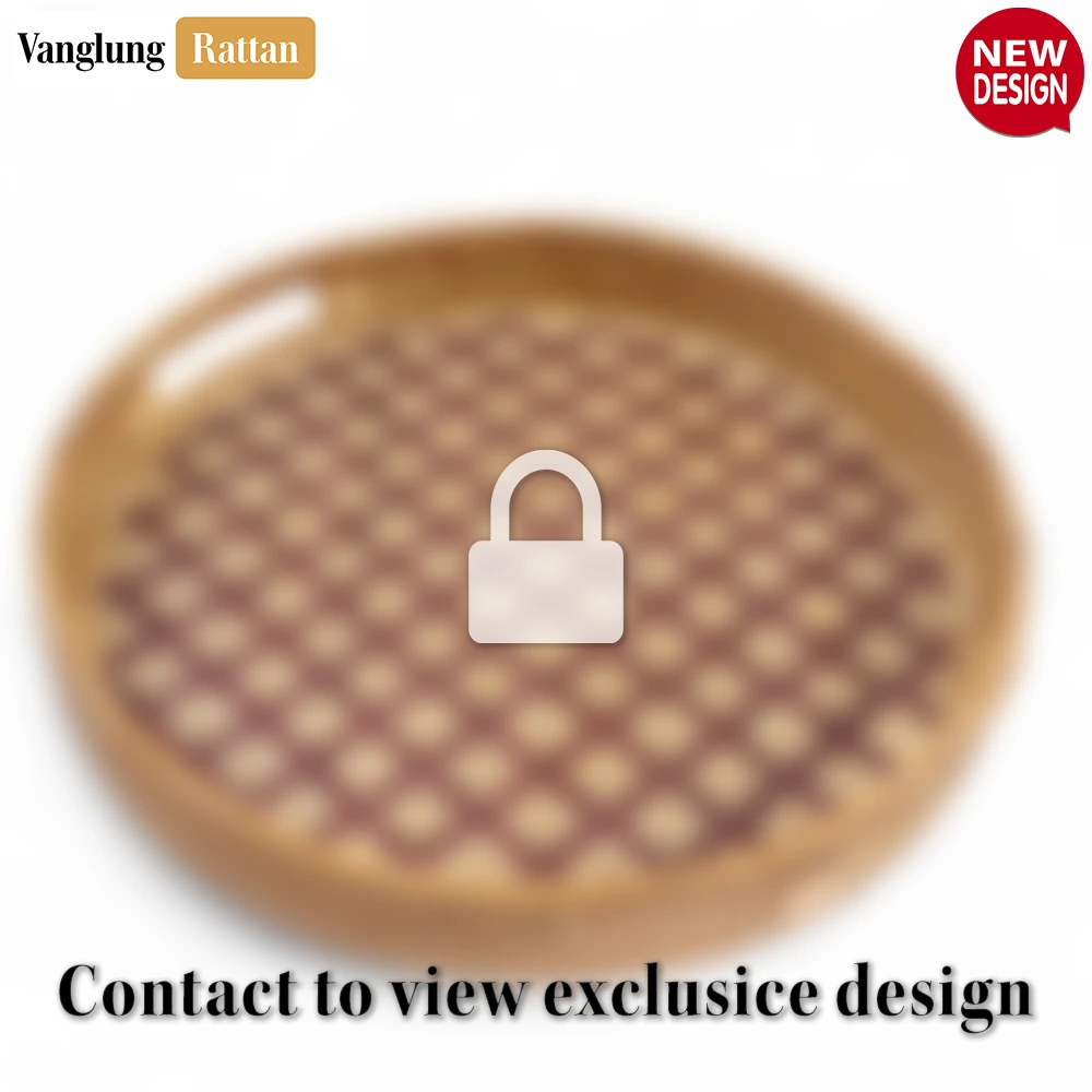 Rattan Export Round Handwoven Bamboo Rattan Handles Serving Tray with Brown Natural Diamond Weave - REX-STRO013003BR