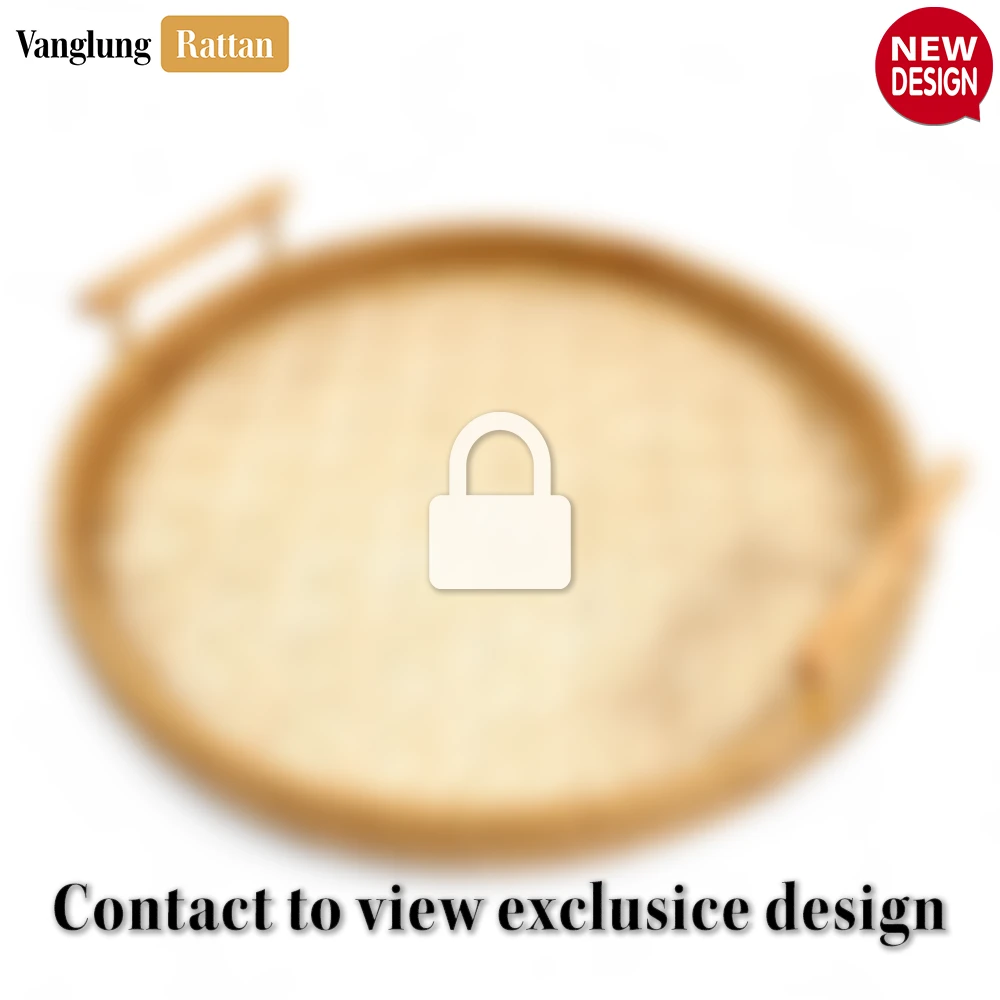 Rattan Export Round Natural Handwoven Bamboo Rattan Serving Tray with Diamond Weave and Modern Dowel Handles - REX-STRO013002