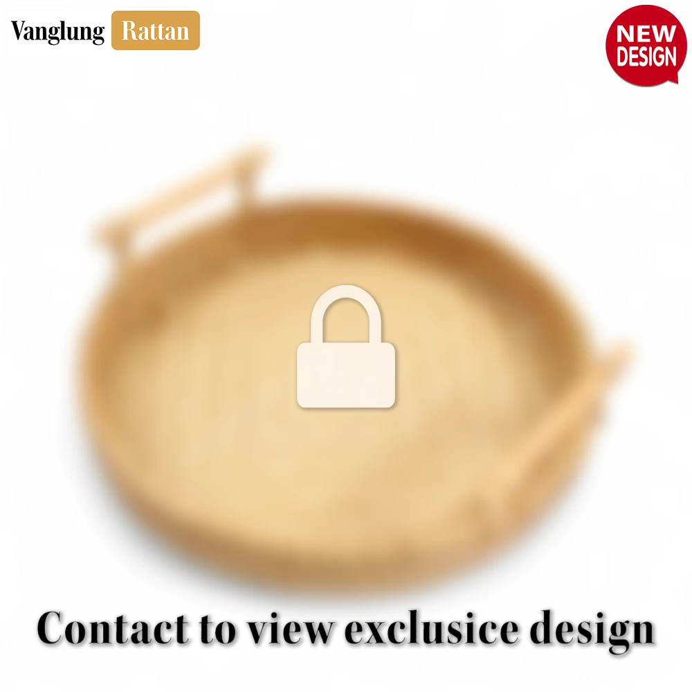 Rattan Export Round Natural Handwoven Bamboo Rattan Serving Tray with Twilled Twos Weave and Modern Dowel Handles - REX-STRO013001CL