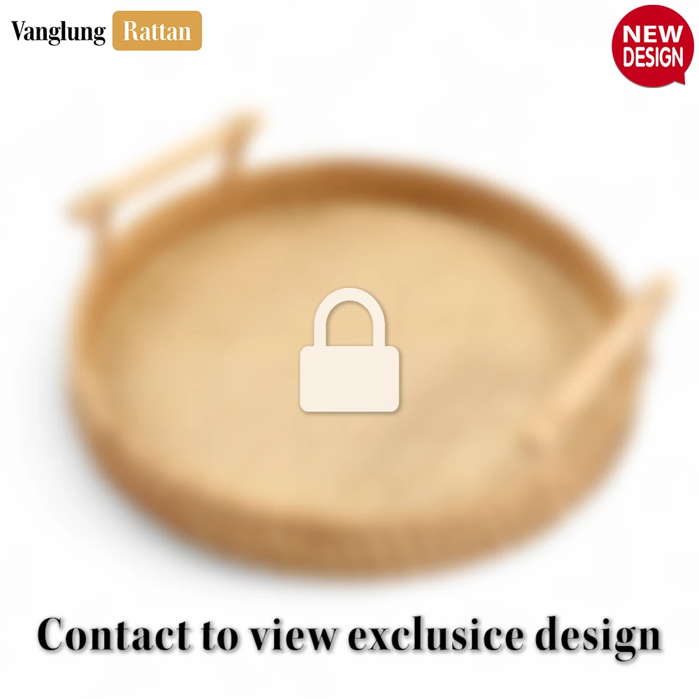 Rattan Export Round Natural Handwoven Bamboo Rattan Serving Tray with Check Weave and Modern Dowel Handles - REX-STRO013001C