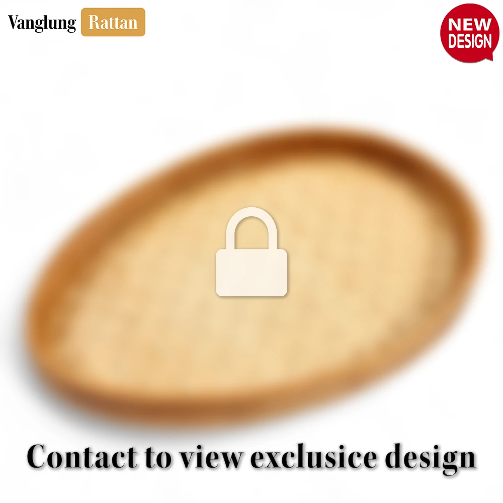 Rattan Export Handmade Teardrop Shape Bamboo Rattan Serving Tray with Green and Natural Intricate Geometric Labyrinth Weave - REX-STDR013008