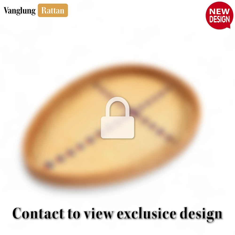 Rattan Export Handmade Teardrop Shape Bamboo Rattan Serving Tray with Green and Natural Herringbone Weave and Blue Red Cross Pattern - REX-STDR013007