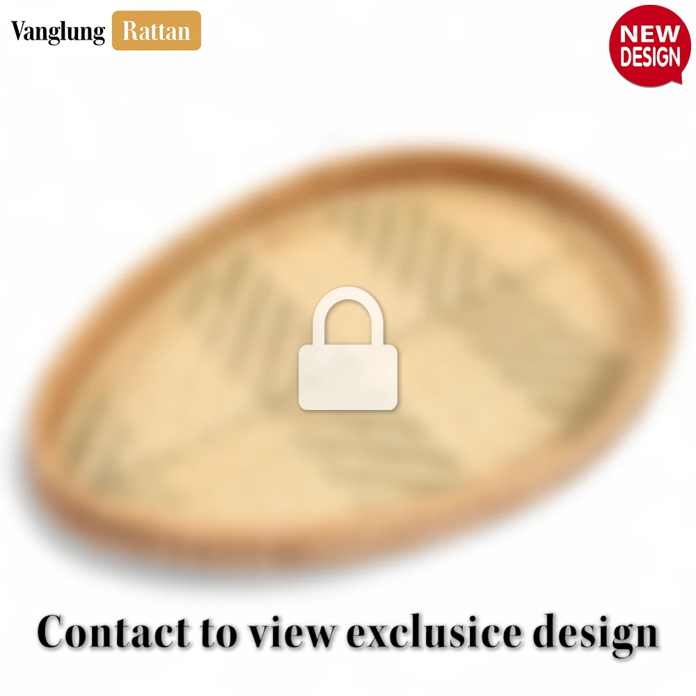 Rattan Export Handmade Teardrop Shape Bamboo Rattan Serving Tray with Green and Natural Herringbone Weave - REX-STDR013006