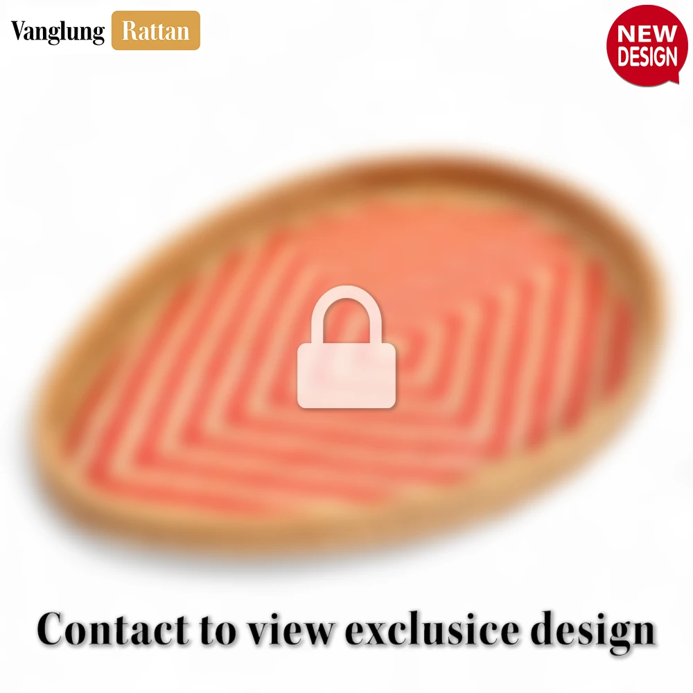 Rattan Export Handmade Teardrop Shape Bamboo Rattan Serving Tray with Red and Natural Herringbone Weave - REX-STDR013005