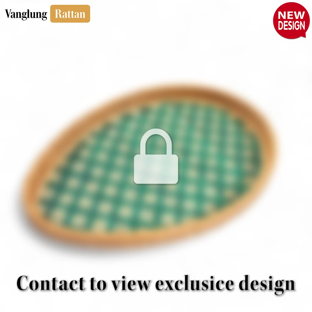 Rattan Export Handmade Teardrop Shape Bamboo Rattan Serving Tray with Green and Natural Diamond Weave - REX-STDR013003