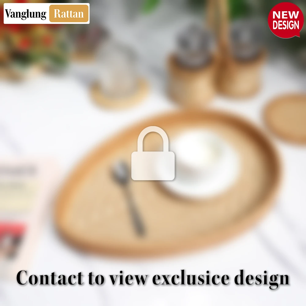 Rattan Export Handmade Teardrop Shape Bamboo Rattan Serving Tray with Natural Herringbone Weave - REX-STDR013002