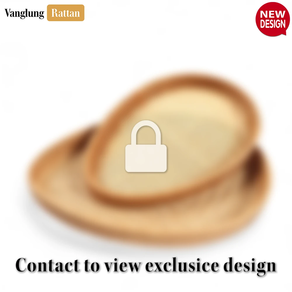Rattan Export Handmade Teardrop Shape Bamboo Rattan Serving Tray with Natural Herringbone Weave - REX-STDR013002