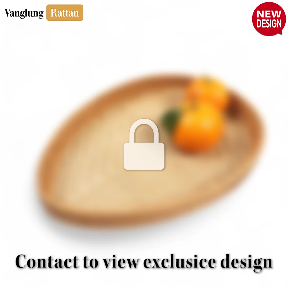 Rattan Export Handmade Teardrop Shape Bamboo Rattan Serving Tray with Natural Herringbone Weave - REX-STDR013002
