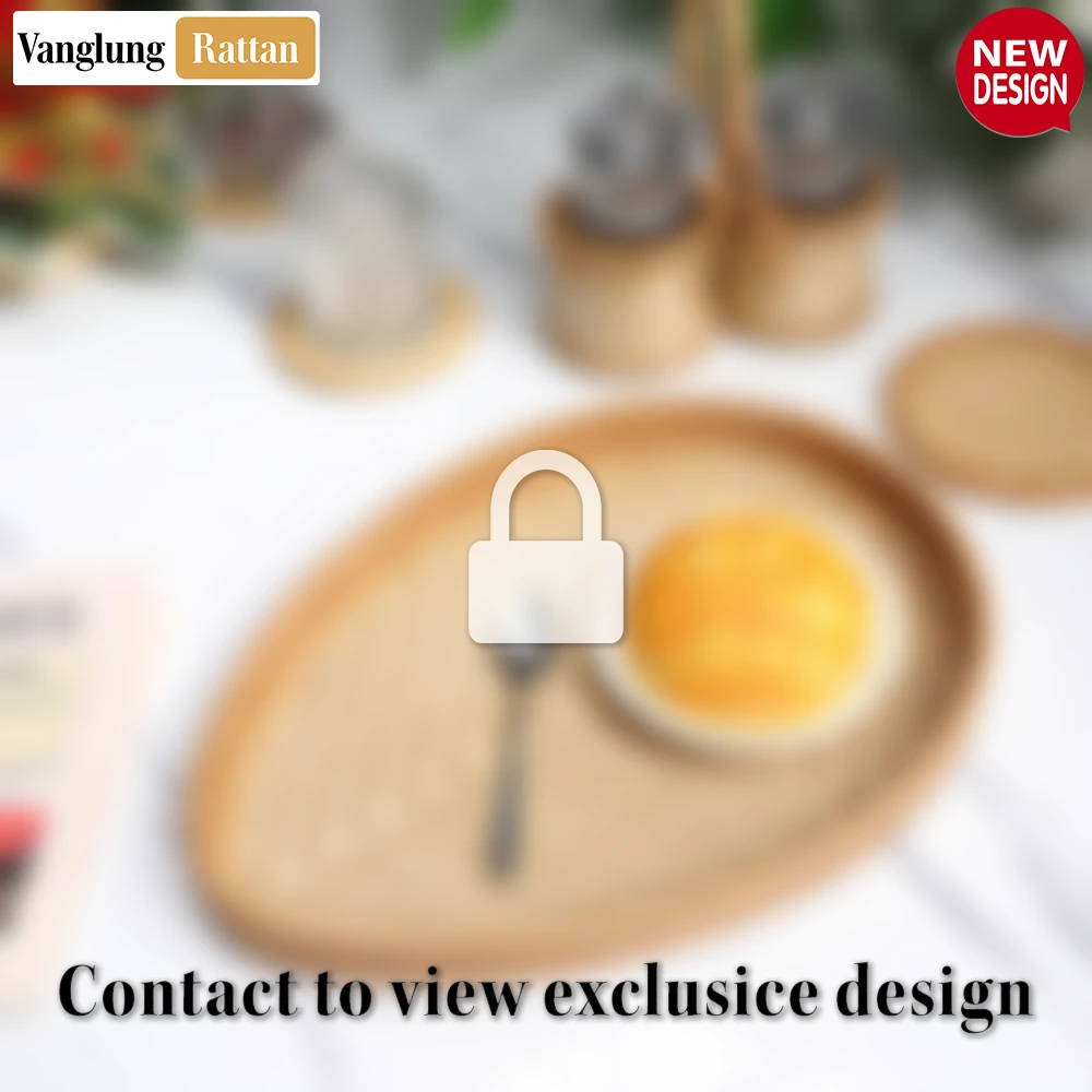 Rattan Export Handmade Teardrop Shape Bamboo Rattan Serving Tray with Natural Herringbone Weave - REX-STDR013002