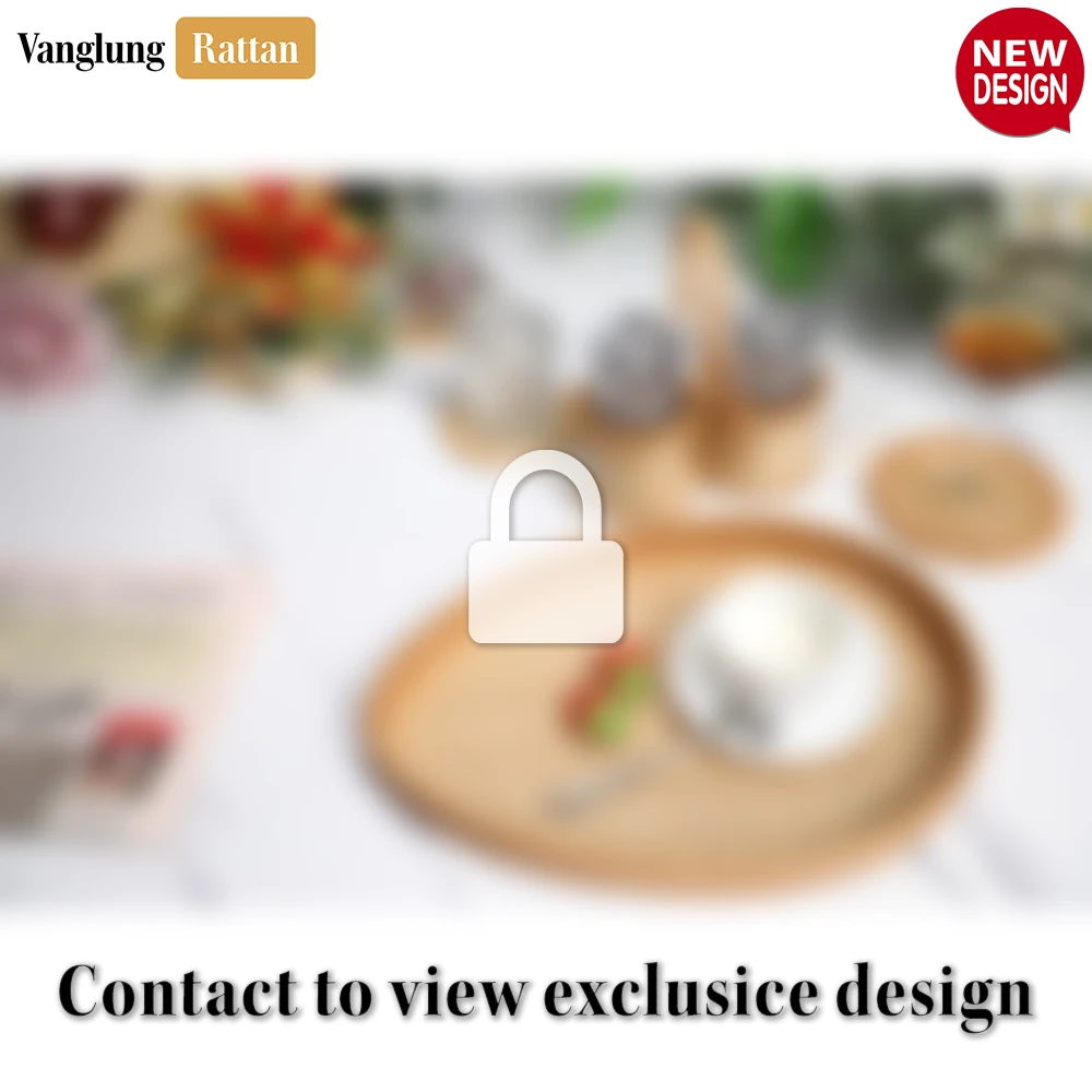 Rattan Export Handmade Teardrop Shape Bamboo Rattan Serving Tray with Natural Herringbone Weave - REX-STDR013002