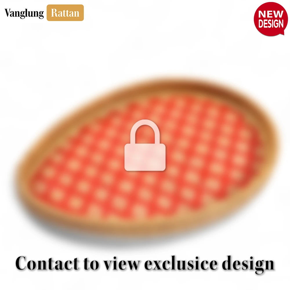 Rattan Export Handmade Teardrop Shape Bamboo Rattan Serving Tray with Red and Natural Diamond Weave - REX-STDR013001