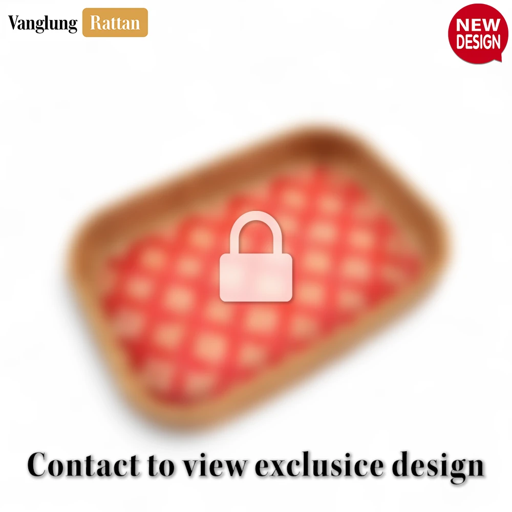 Rattan Export Handwoven Round Rectangle Bamboo Rattan Serving Tray with Red and Natural Diamond Weave - REX-STCN013010RE
