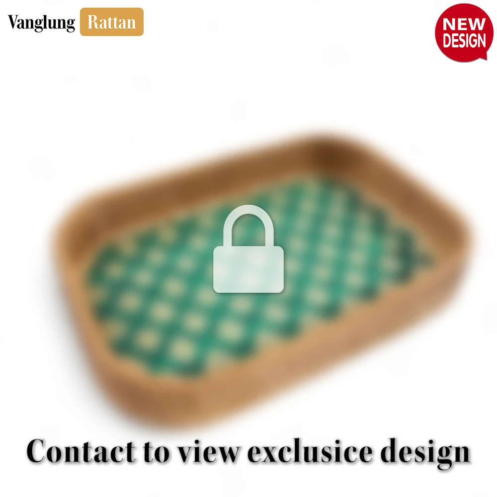 Rattan Export Handwoven Round Rectangle Bamboo Rattan Serving Tray with Green and Natural Diamond Weave - REX-STCN013010GR