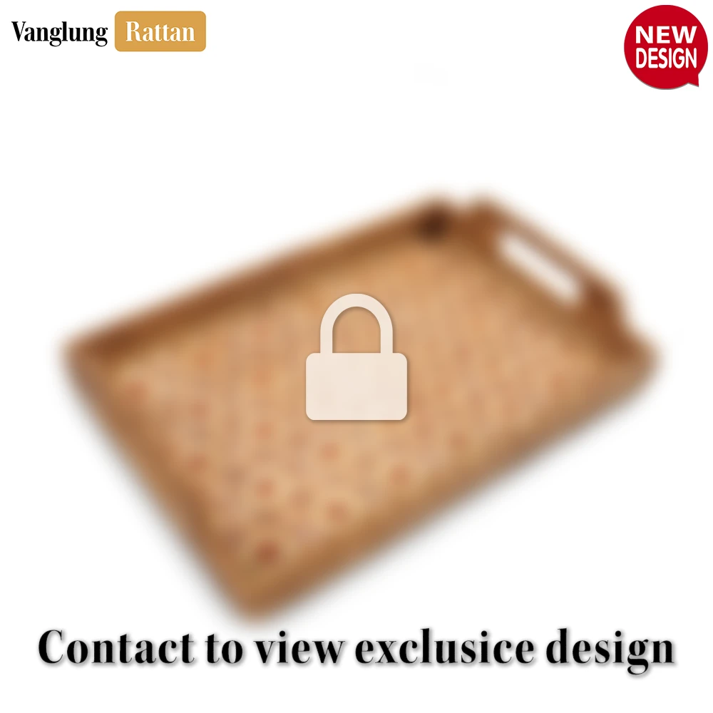 Rattan Export Handmade Rectangular Bamboo Rattan Handles Serving Tray with Red and Natural Floral Tile Weave - REX-STCN013007