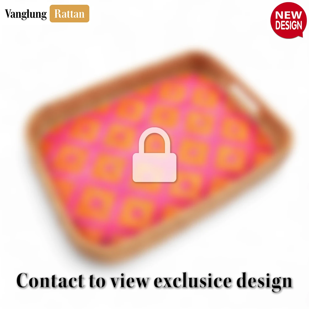 Rattan Export Handwoven Rectangular Bamboo Rattan Handles Serving Tray with Vibrant Pink and Orange Weave - REX-STCN013006PI