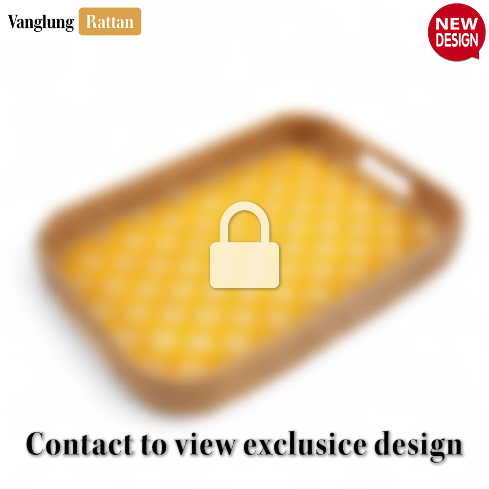 Rattan Export Handwoven Rectangular Bamboo Rattan Handles Serving Tray with Yellow Diamond Weave - REX-STCN013005YL