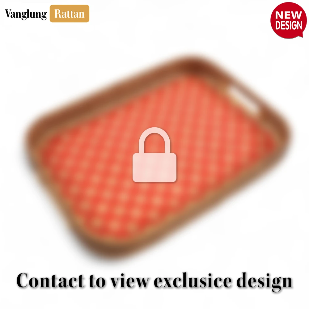 Rattan Export Handwoven Rectangular Bamboo Rattan Handles Serving Tray with Red Diamond Weave - REX-STCN013005REHI