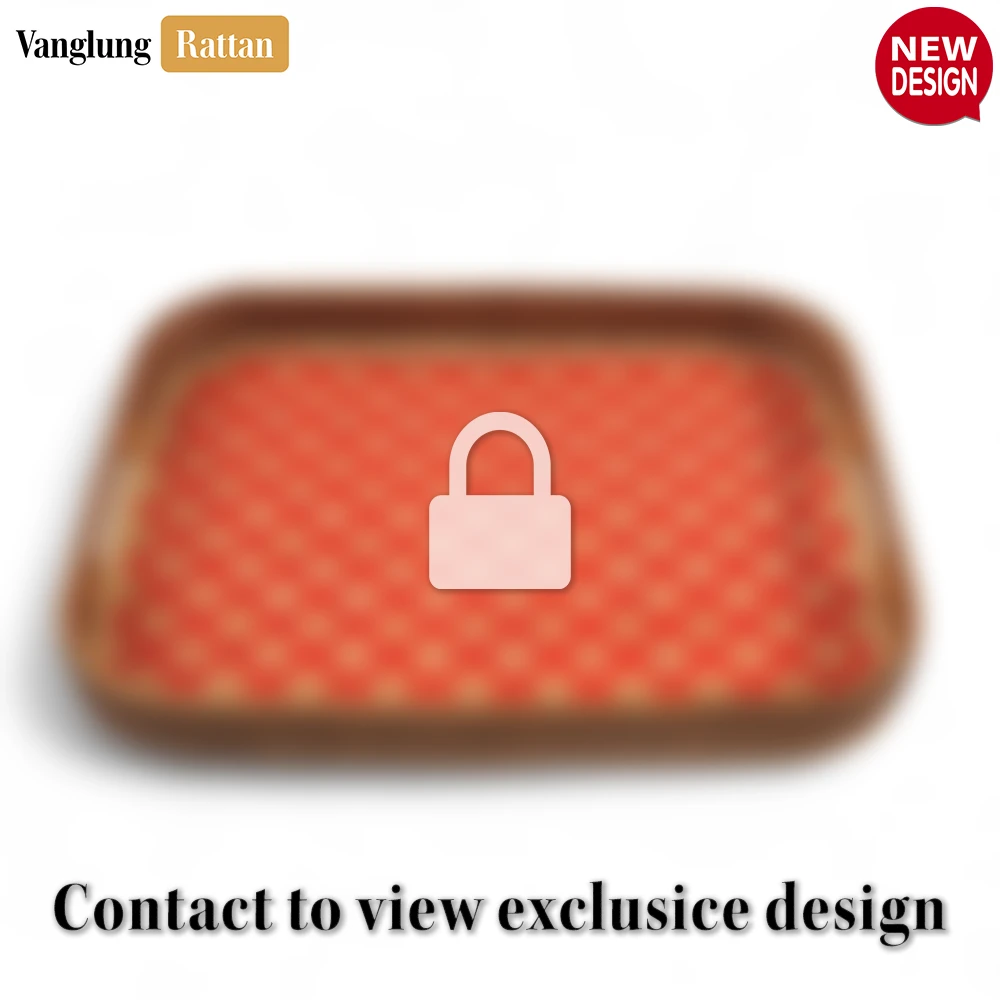 Rattan Export Handwoven Rectangular Bamboo Rattan Handles Serving Tray with Red Diamond Weave - REX-STCN013005REHI