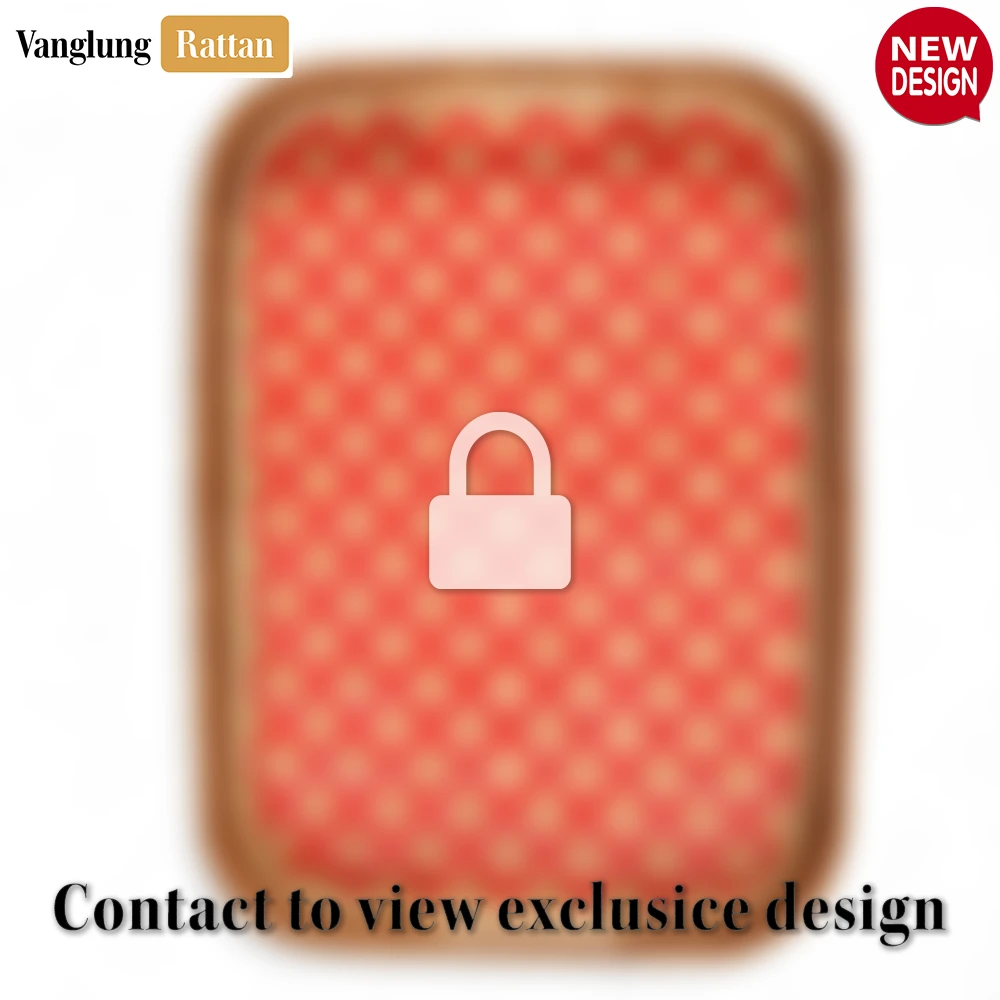 Rattan Export Handwoven Rectangular Bamboo Rattan Handles Serving Tray with Red Diamond Weave - REX-STCN013005REHI