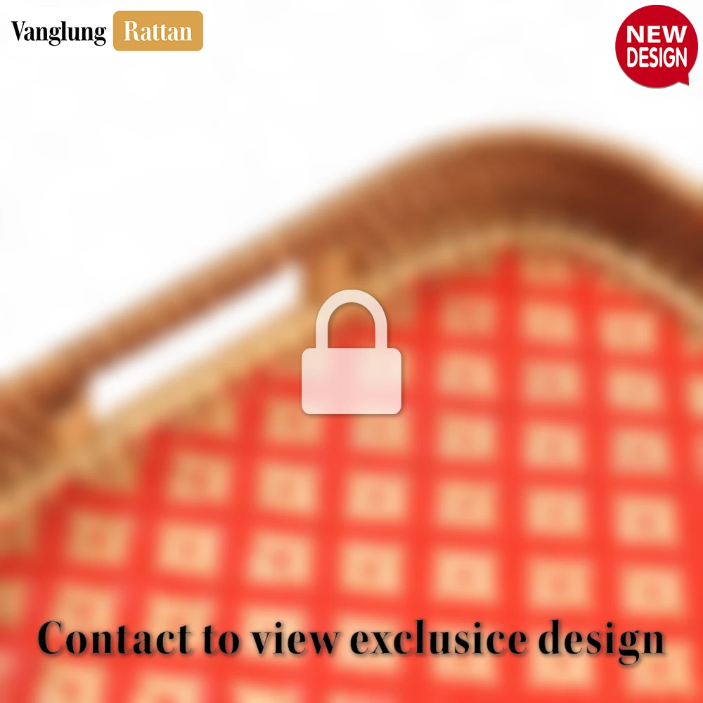 Rattan Export Handwoven Rectangular Bamboo Rattan Handles Serving Tray with Red Diamond Weave - REX-STCN013005REHI