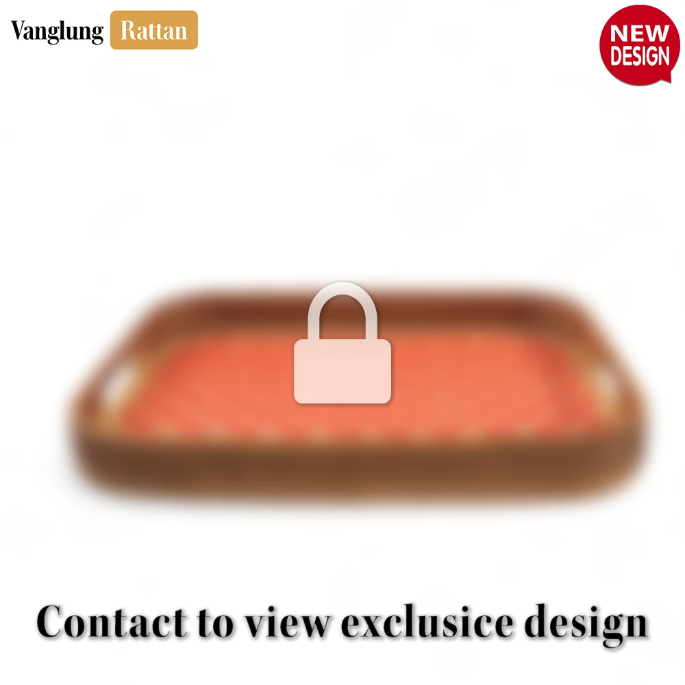 Rattan Export Handwoven Rectangular Bamboo Rattan Handles Serving Tray with Red Diamond Weave - REX-STCN013005REHI