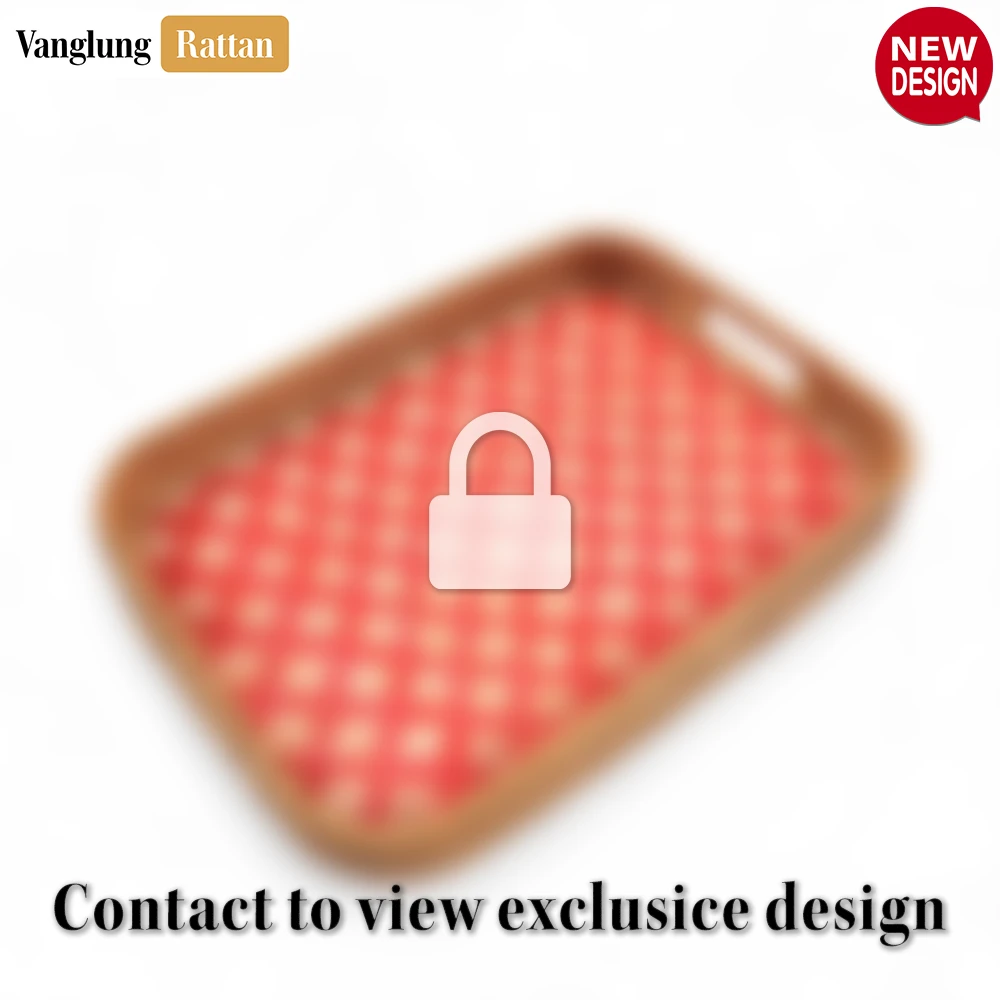 Rattan Export Handwoven Rectangular Bamboo Rattan Handles Serving Tray with Red Diamond Weave - REX-STCN013005RE
