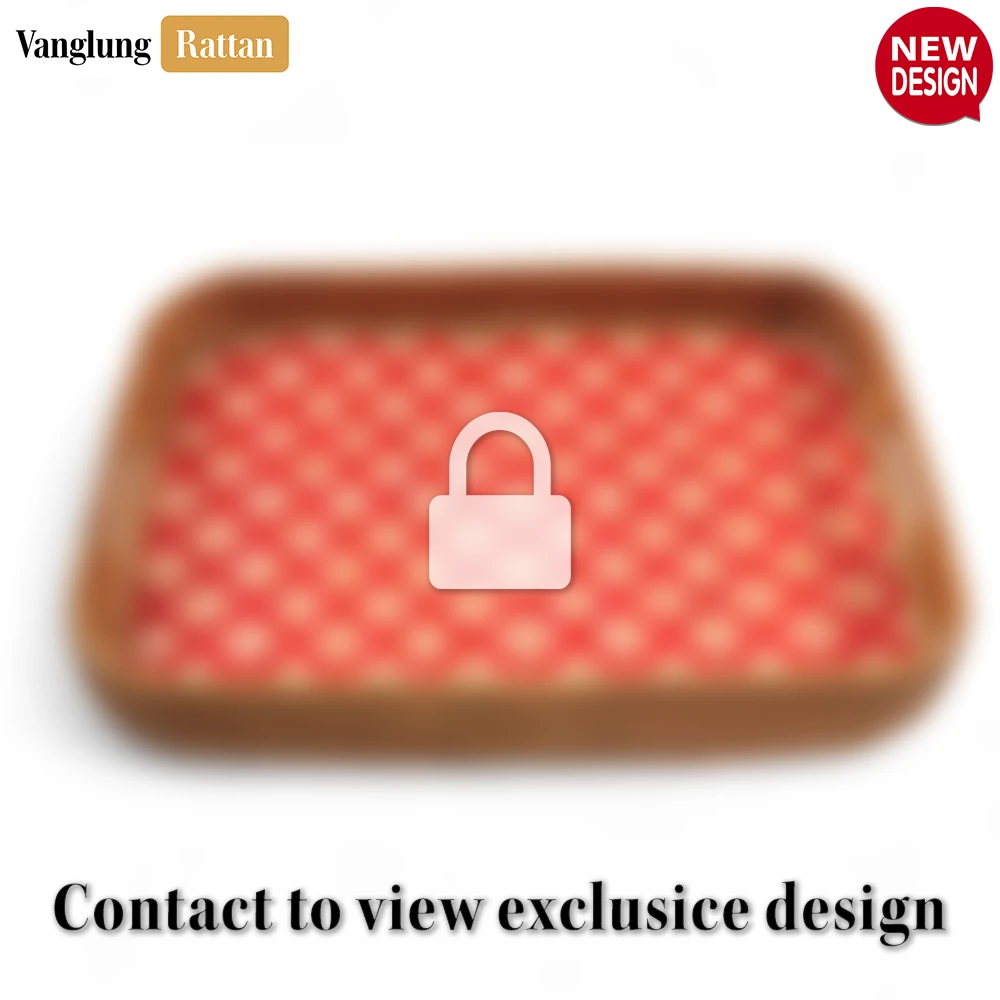 Rattan Export Handwoven Rectangular Bamboo Rattan Handles Serving Tray with Red Diamond Weave - REX-STCN013005RE