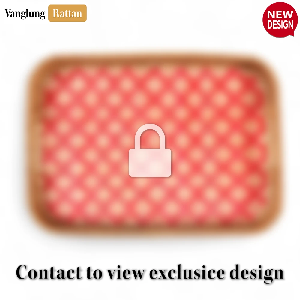 Rattan Export Handwoven Rectangular Bamboo Rattan Handles Serving Tray with Red Diamond Weave - REX-STCN013005RE
