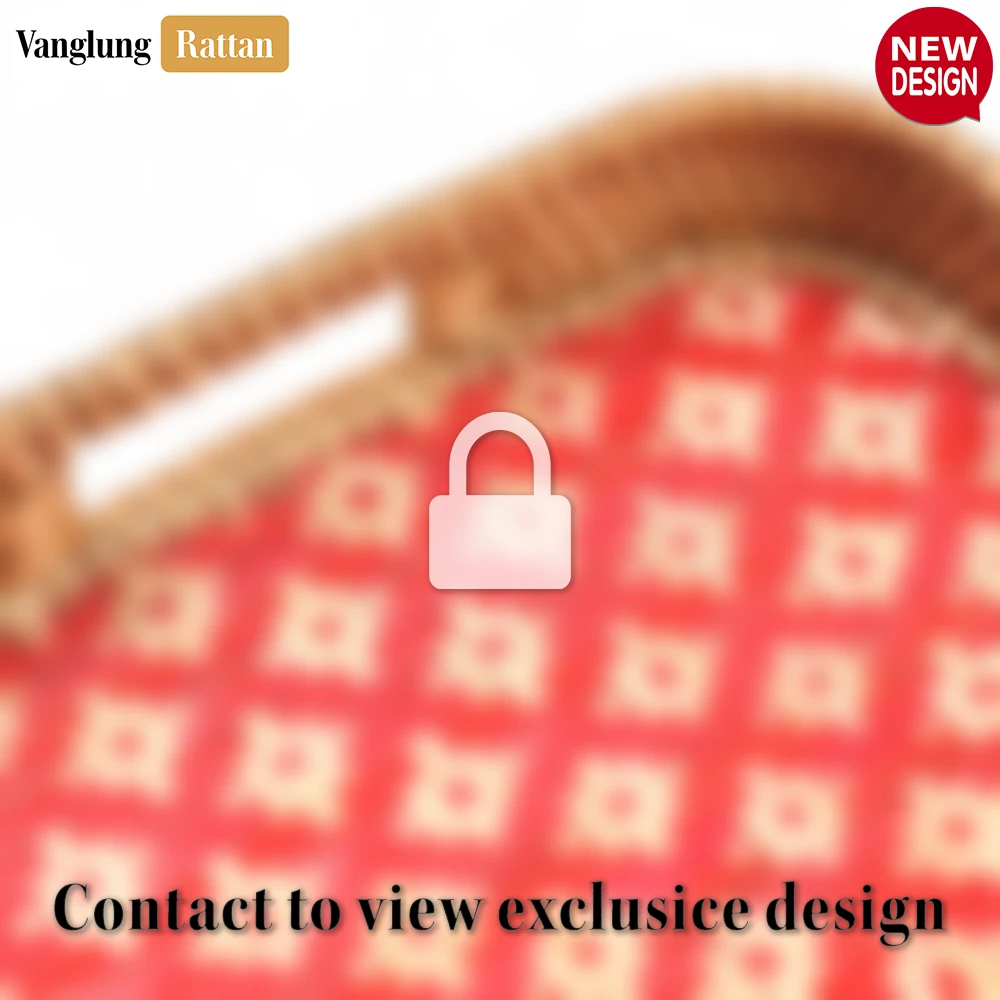 Rattan Export Handwoven Rectangular Bamboo Rattan Handles Serving Tray with Red Diamond Weave - REX-STCN013005RE