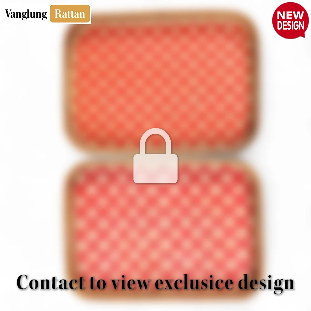 Rattan Export Handwoven Rectangular Bamboo Rattan Handles Serving Tray with Red Diamond Weave - REX-STCN013005RE