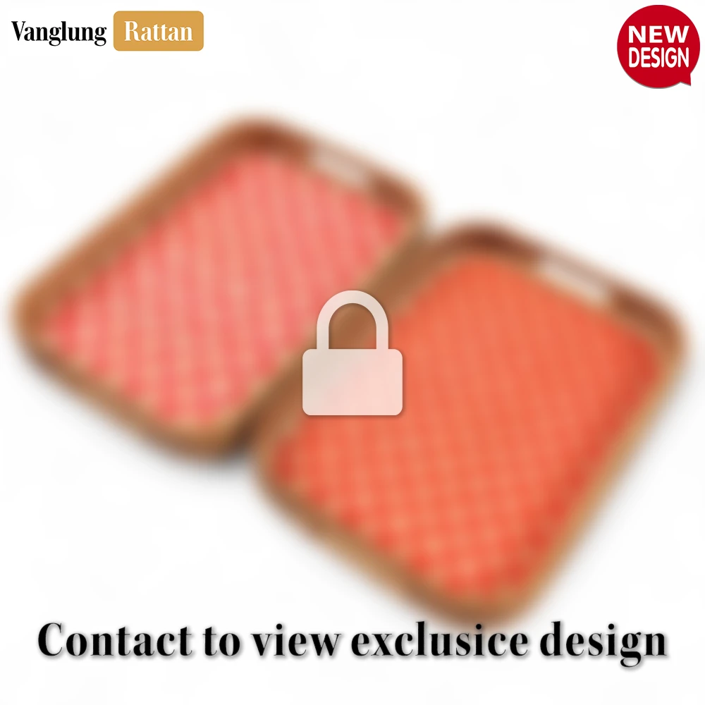 Rattan Export Handwoven Rectangular Bamboo Rattan Handles Serving Tray with Red Diamond Weave - REX-STCN013005RE