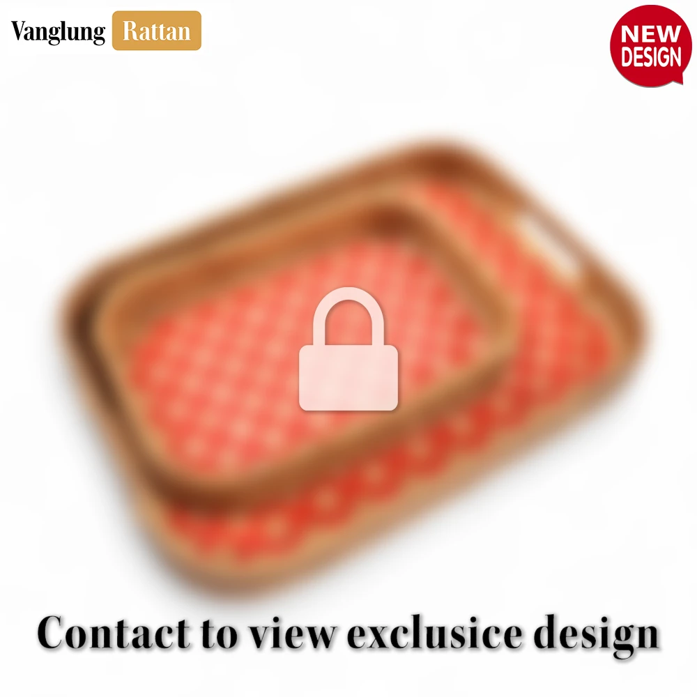 Rattan Export Handwoven Rectangular Bamboo Rattan Handles Serving Tray with Red Diamond Weave - REX-STCN013005RE