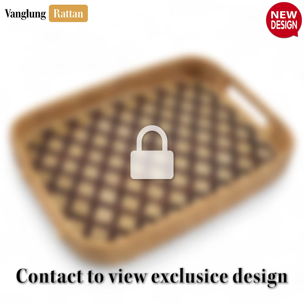 Rattan Export Handwoven Rectangular Bamboo Rattan Handles Serving Tray with Brown Diamond Weave - REX-STCN013005BR