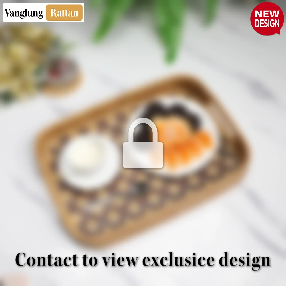Rattan Export Handwoven Rectangular Bamboo Rattan Handles Serving Tray with Brown Diamond Weave - REX-STCN013005BR
