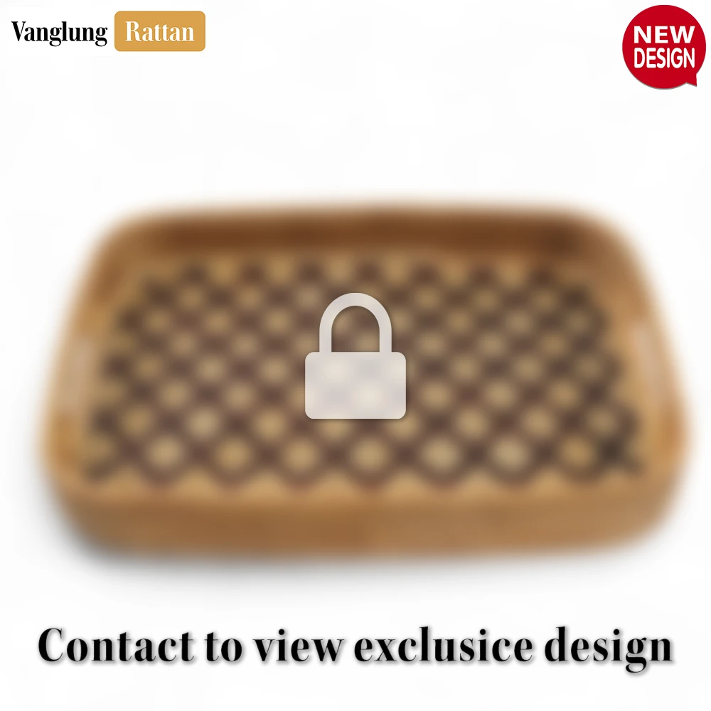 Rattan Export Handwoven Rectangular Bamboo Rattan Handles Serving Tray with Brown Diamond Weave - REX-STCN013005BR