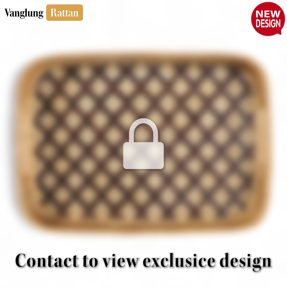 Rattan Export Handwoven Rectangular Bamboo Rattan Handles Serving Tray with Brown Diamond Weave - REX-STCN013005BR