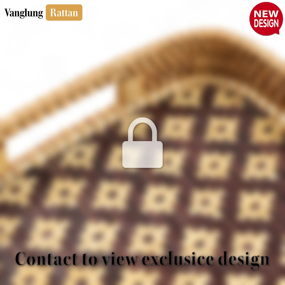Rattan Export Handwoven Rectangular Bamboo Rattan Handles Serving Tray with Brown Diamond Weave - REX-STCN013005BR