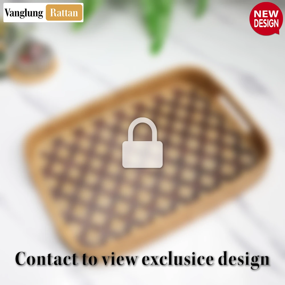 Rattan Export Handwoven Rectangular Bamboo Rattan Handles Serving Tray with Brown Diamond Weave - REX-STCN013005BR
