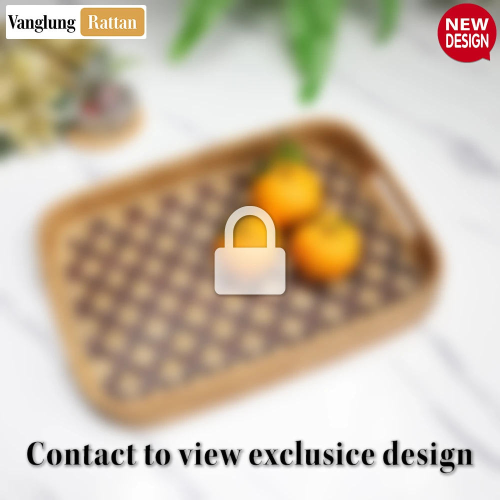 Rattan Export Handwoven Rectangular Bamboo Rattan Handles Serving Tray with Brown Diamond Weave - REX-STCN013005BR