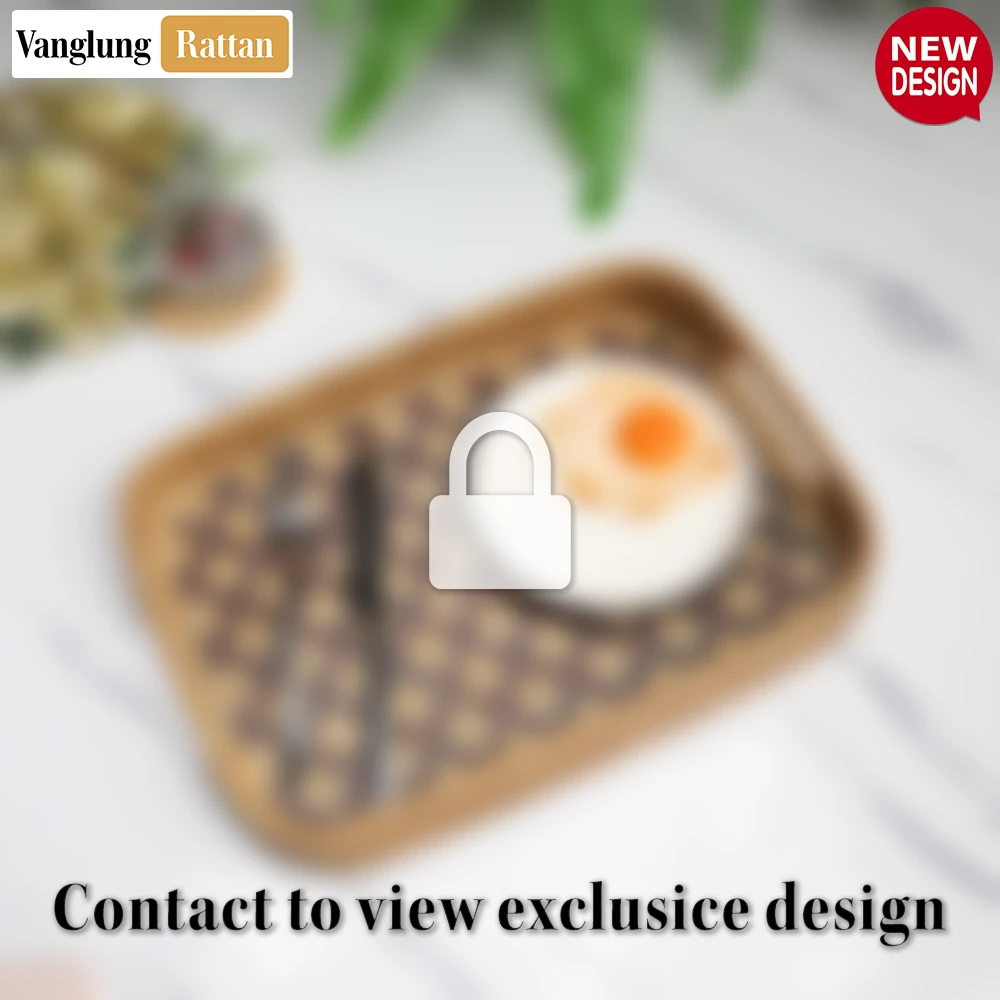 Rattan Export Handwoven Rectangular Bamboo Rattan Handles Serving Tray with Brown Diamond Weave - REX-STCN013005BR