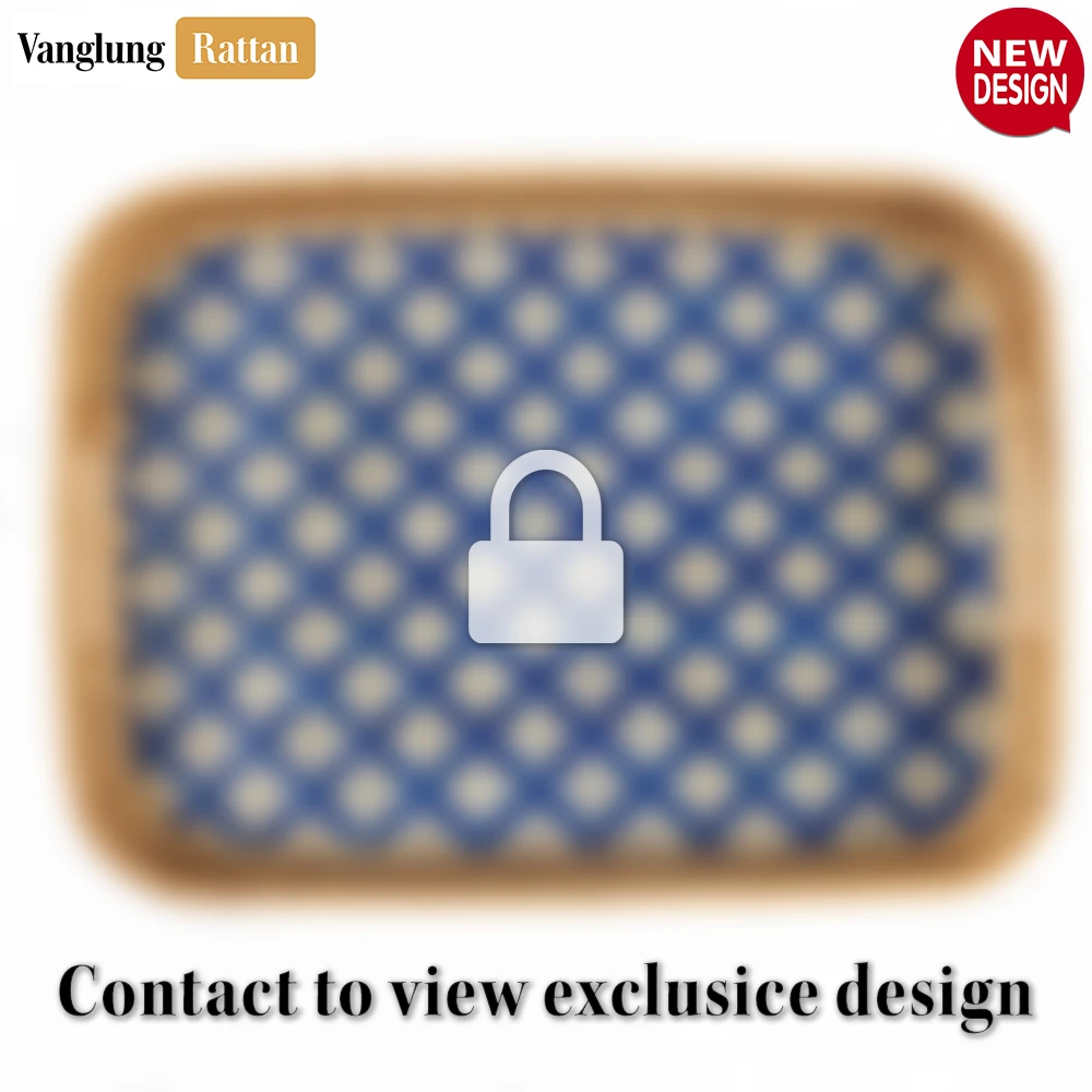 Rattan Export Handwoven Rectangular Bamboo Rattan Handles Serving Tray with Blue Diamond Weave - REX-STCN013005BL