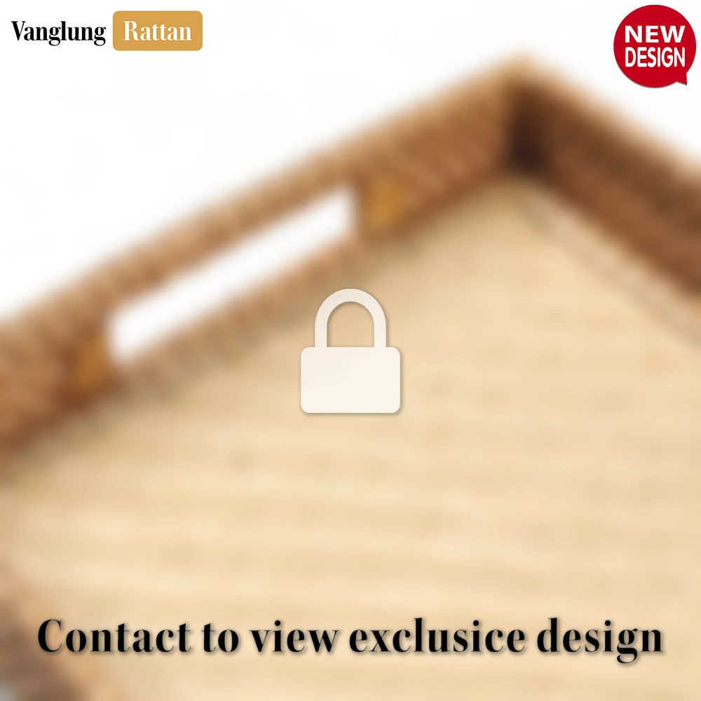 Rattan Export Handwoven Green Natural Bamboo Rattan Handles Serving Tray with Fine Weave - REX-STCN013003K