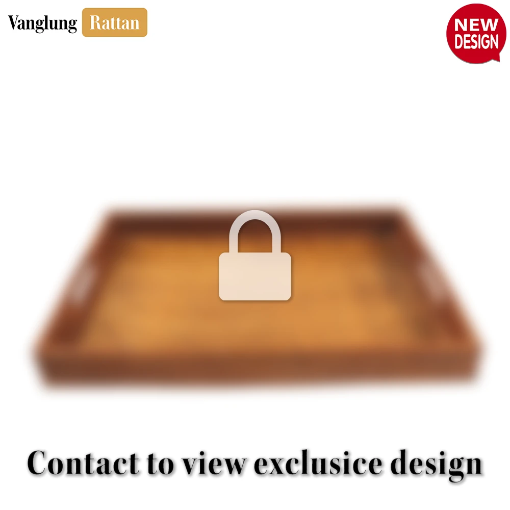 Rattan Export Handwoven Honey Brown Bamboo Rattan Handles Serving Tray with Fine Weave - REX-STCN013003HB