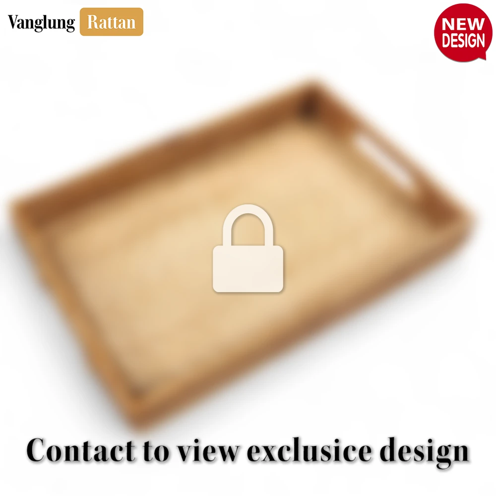 Rattan Export Handwoven Light Brown Bamboo Rattan Handles Serving Tray with Fine Weave - REX-STCN013003