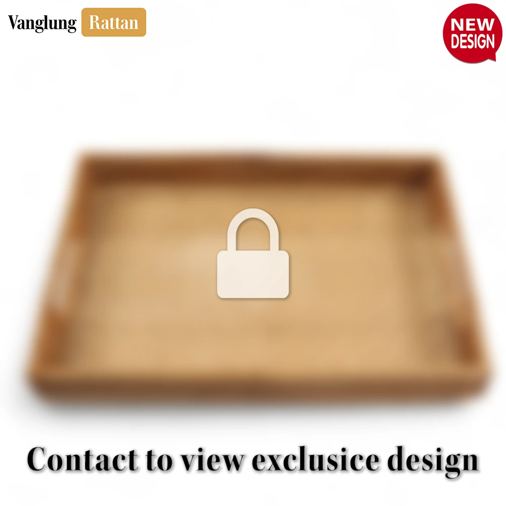Rattan Export Handwoven Light Brown Bamboo Rattan Handles Serving Tray with Fine Weave - REX-STCN013003