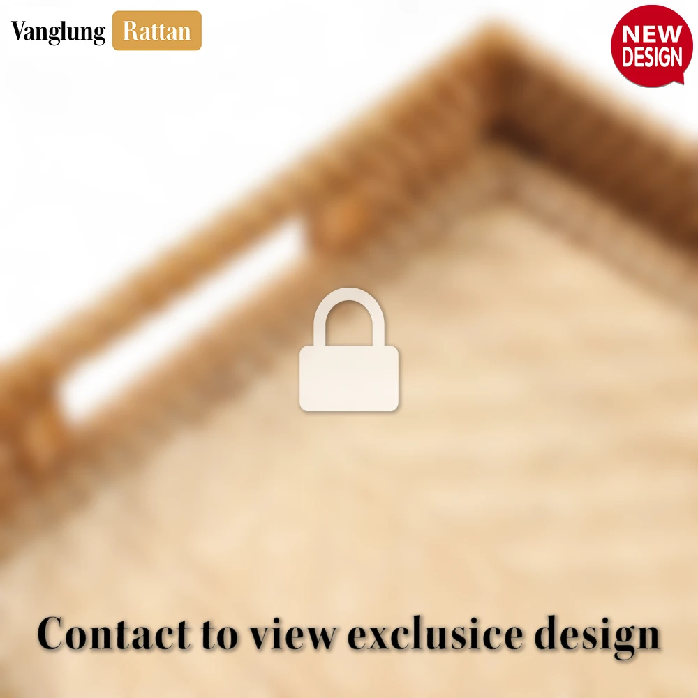 Rattan Export Handwoven Light Brown Bamboo Rattan Handles Serving Tray with Fine Weave - REX-STCN013003