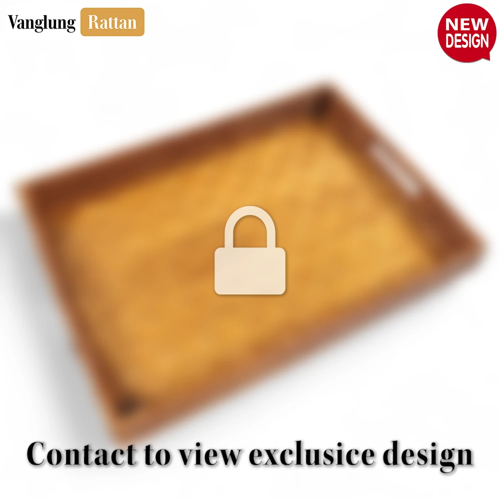 Rattan Export Honey Brown Rectangular Bamboo Rattan Handles Serving Tray with Intricate Labyrinth Weave - REX-STCN013002HB